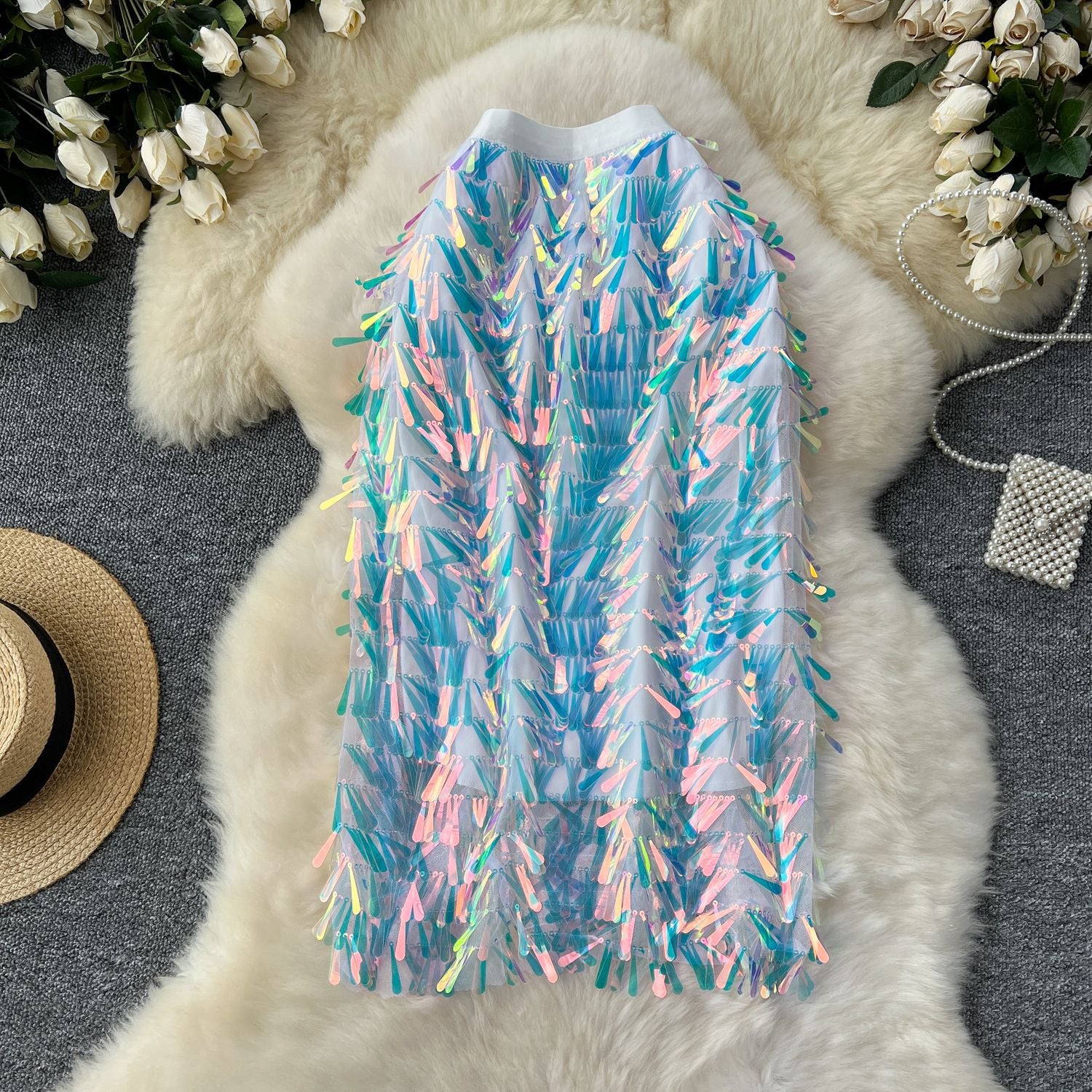 Women Summer Sequined Sparkling Skirt 8