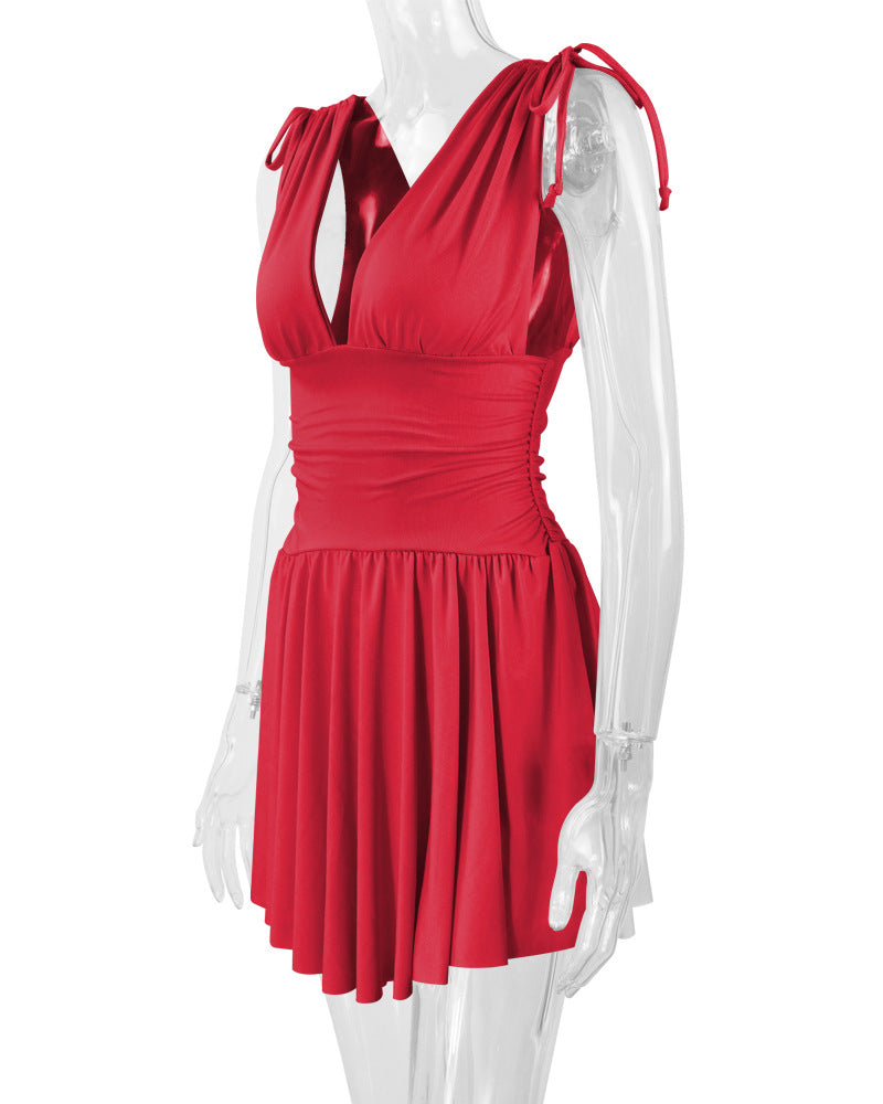 Women's Summer Sleeveless Sexy Deep V Slim Fit Pleated Dress 21