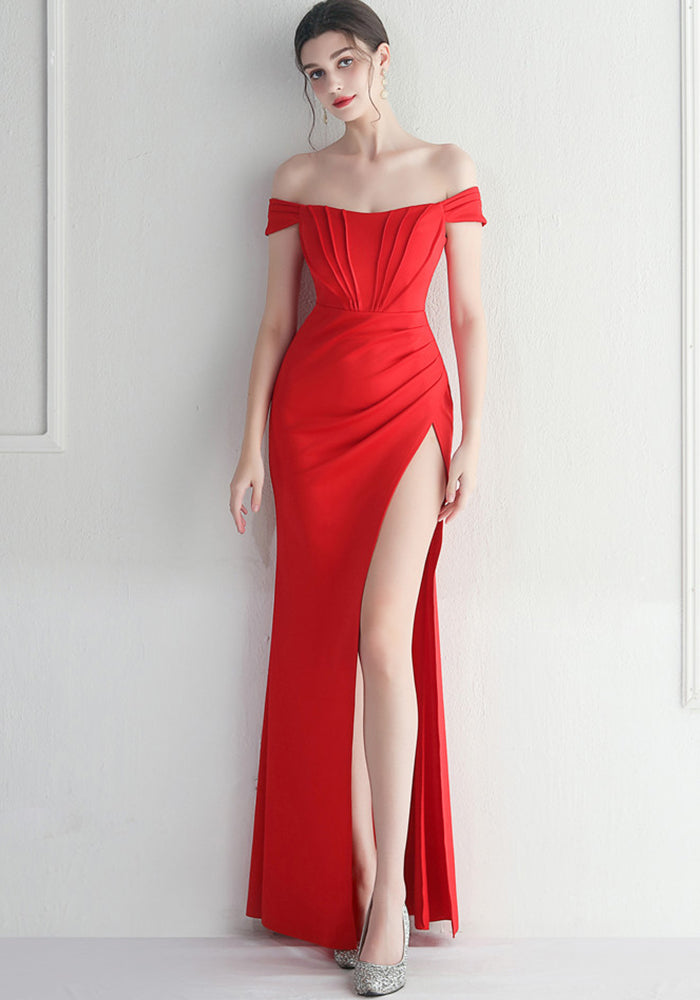 Off Shoulder Slit Sexy Club Dress Wedding Dinner Off Shoulder Dress