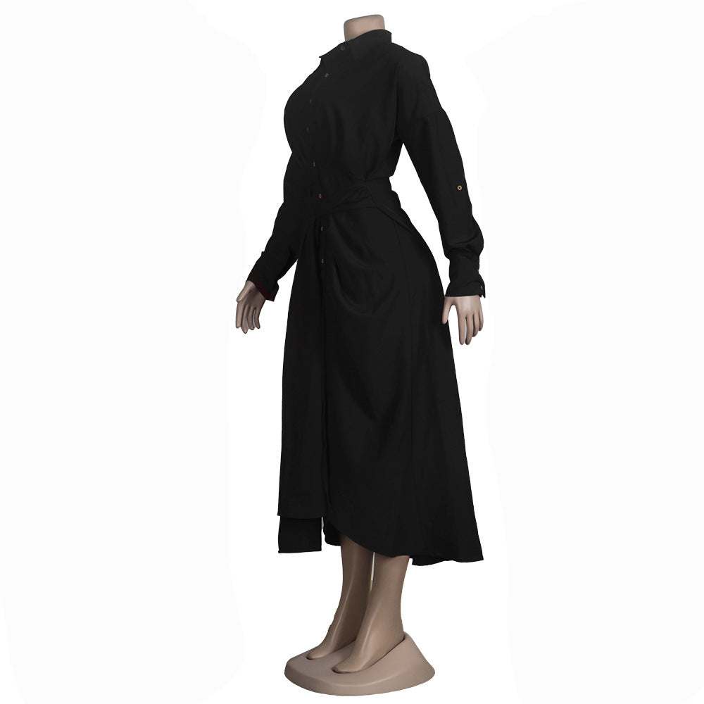 Women Sexy Lace-Up Buttoned Long-Sleeved Dress 17