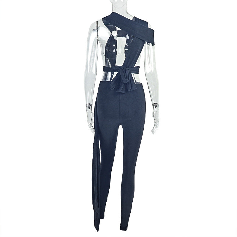 Sexy Street Style Lace-Up Cut-Out Metal Ring Jumpsuit Solid Tight Slim Romper 12