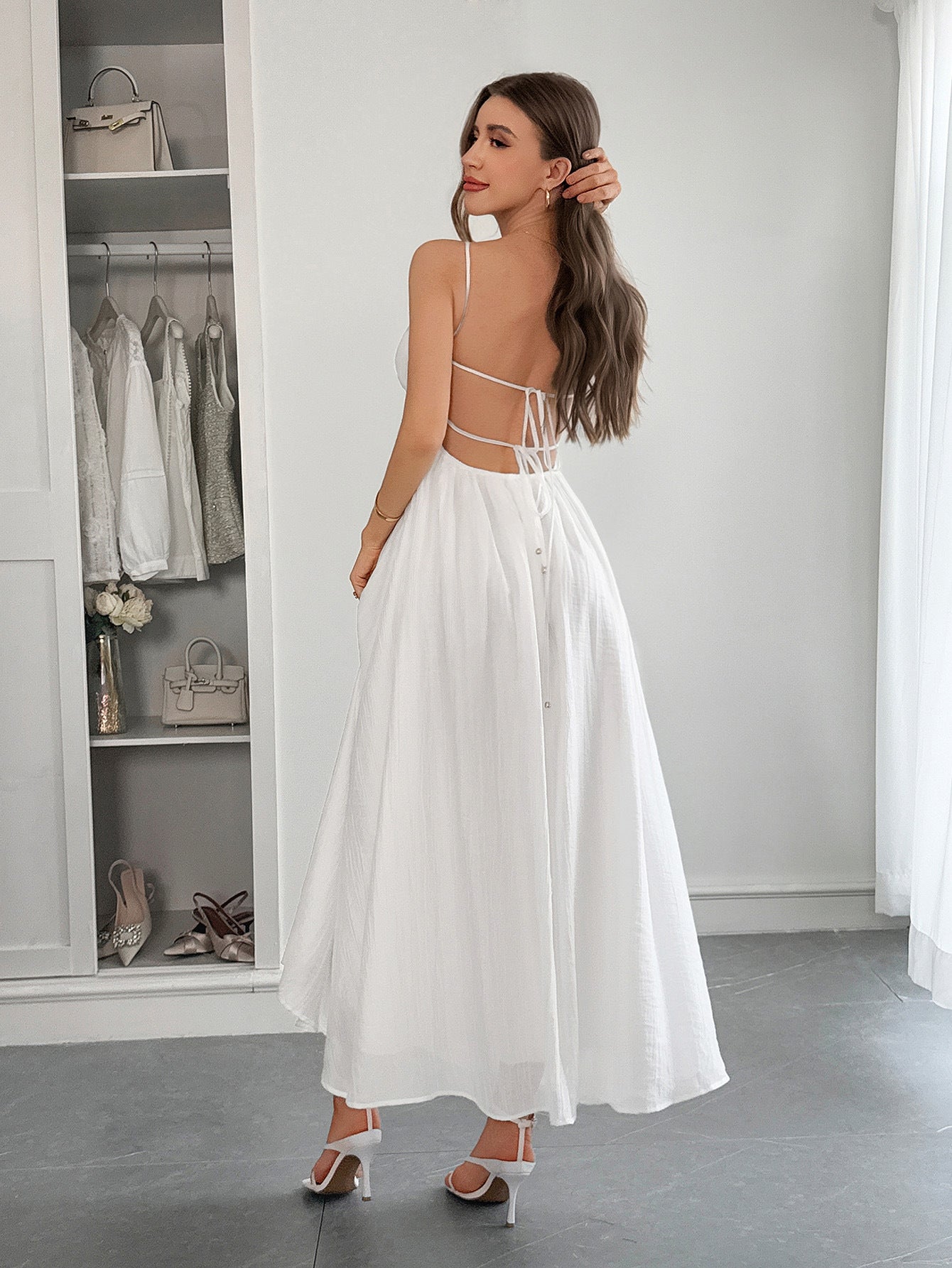 Spring-Summer Elegant Solid Color Strap Dress for Women 8