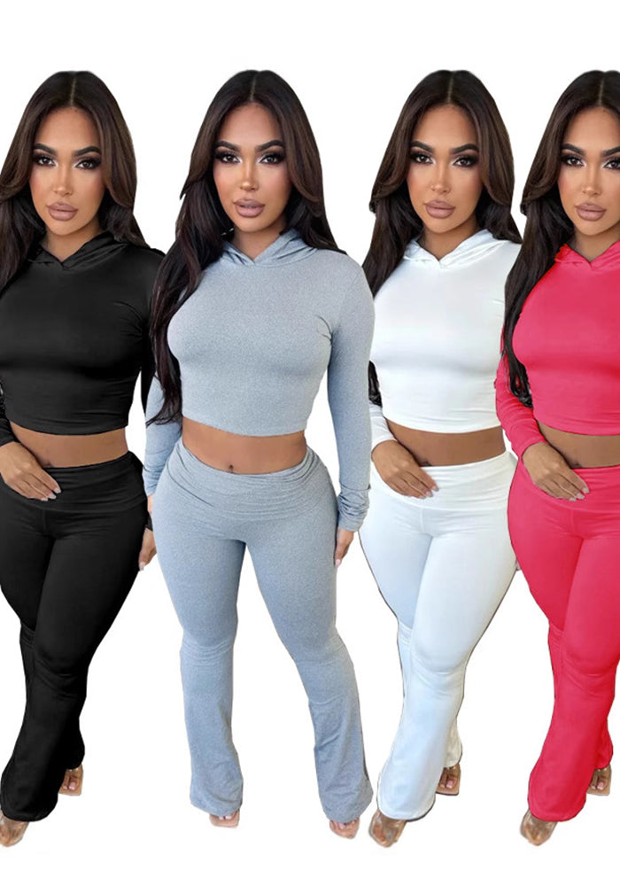 Women Long Sleeve Hooded Top and Pants Casual Two-piece Set