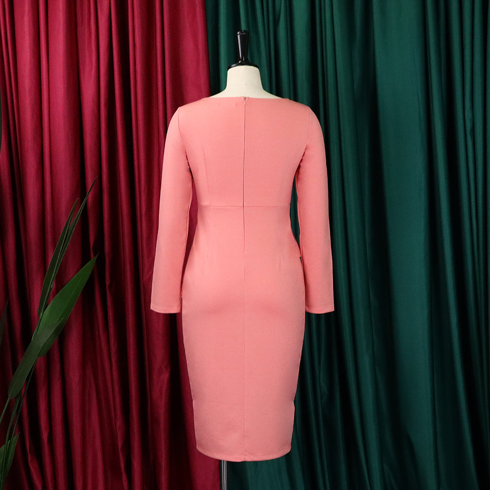 Plus Size African Women Fall Slash Shoulder Elegant Long Sleeve Dress 14