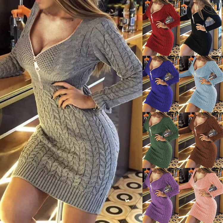 Autumn and winter knitting shirt half-zip v-neck Slim Fit sweater dress 24