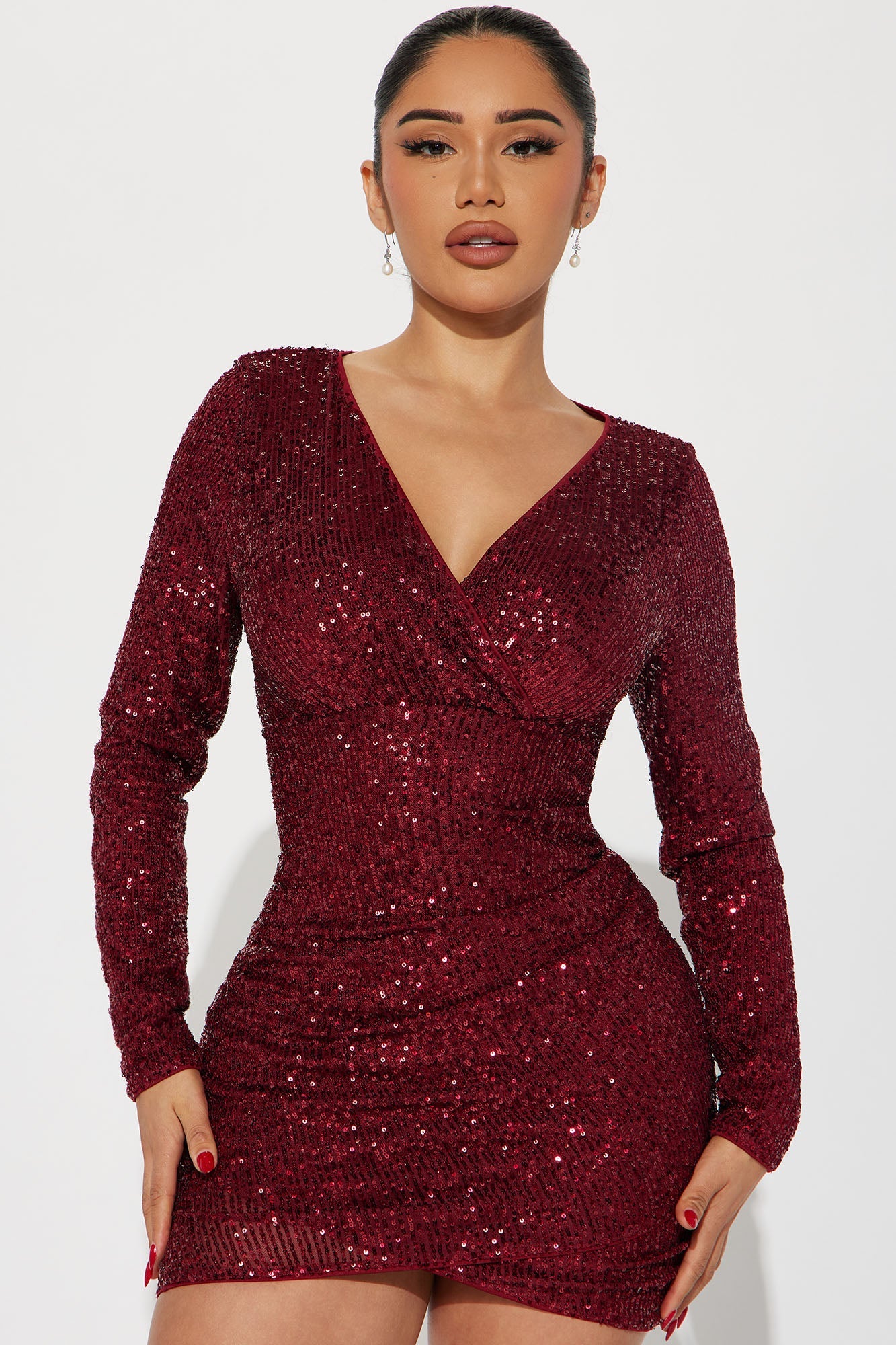 Women Long Sleeve Sequins Mini Dress 4