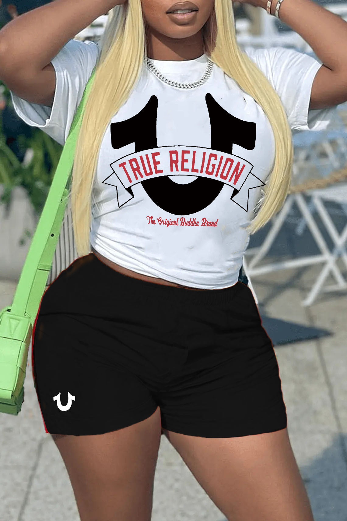 Summer Women's Print Casual R-Shirt Shorts Two-Piece Set 9