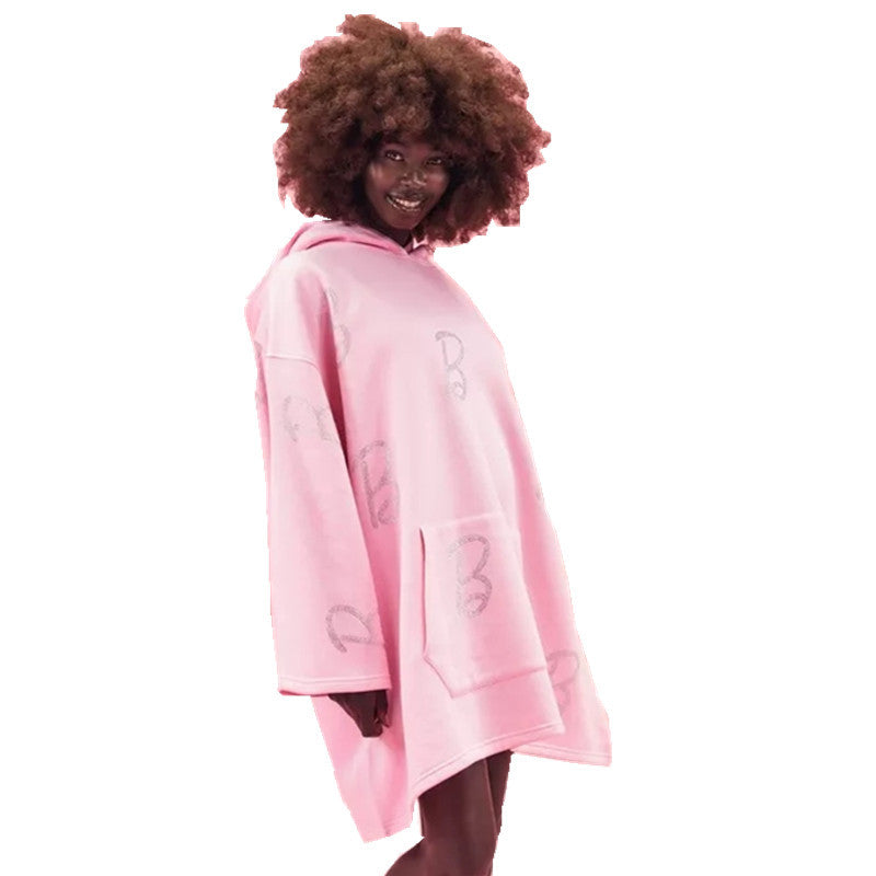 Women Hooded Long Sleeve Fleece Loose Casual Beaded Dress 9