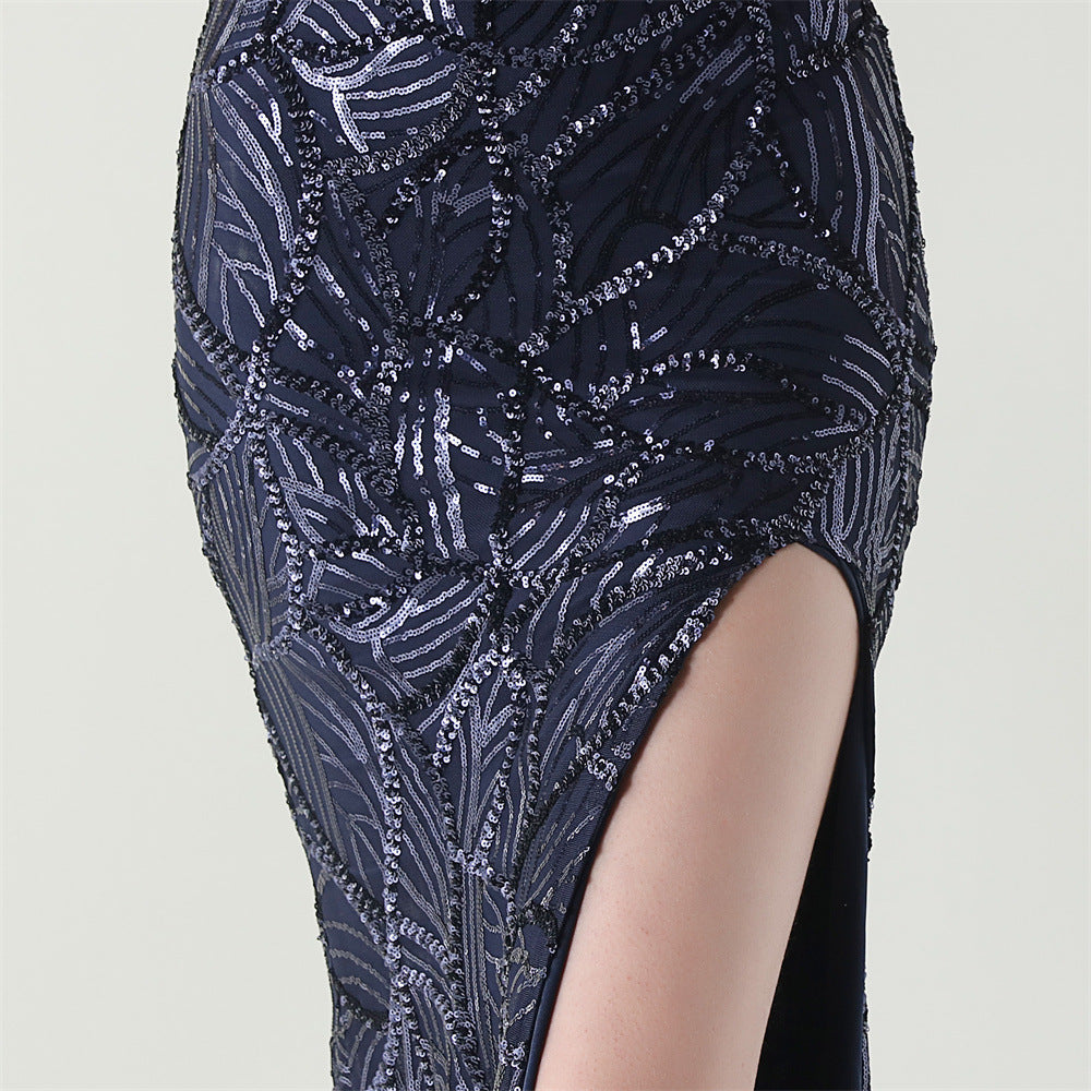 Women One Shoulder Beaded Sequin Embroidery Formal Party Prom Wedding Evening Dress 49