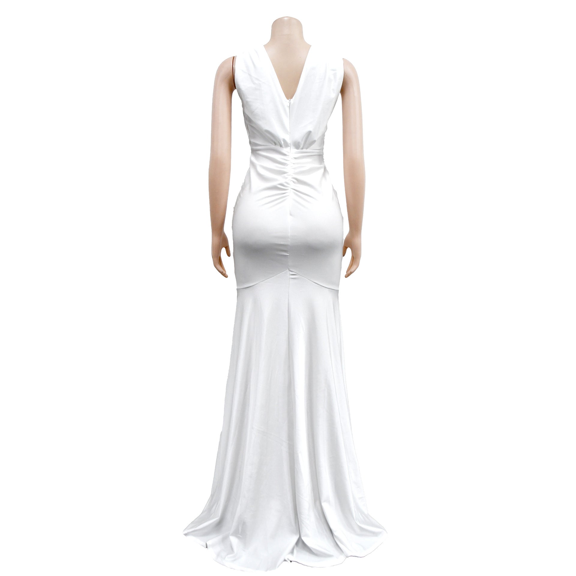 Women Solid V-Neck Sleeveless Pleated Maxi Dress 33