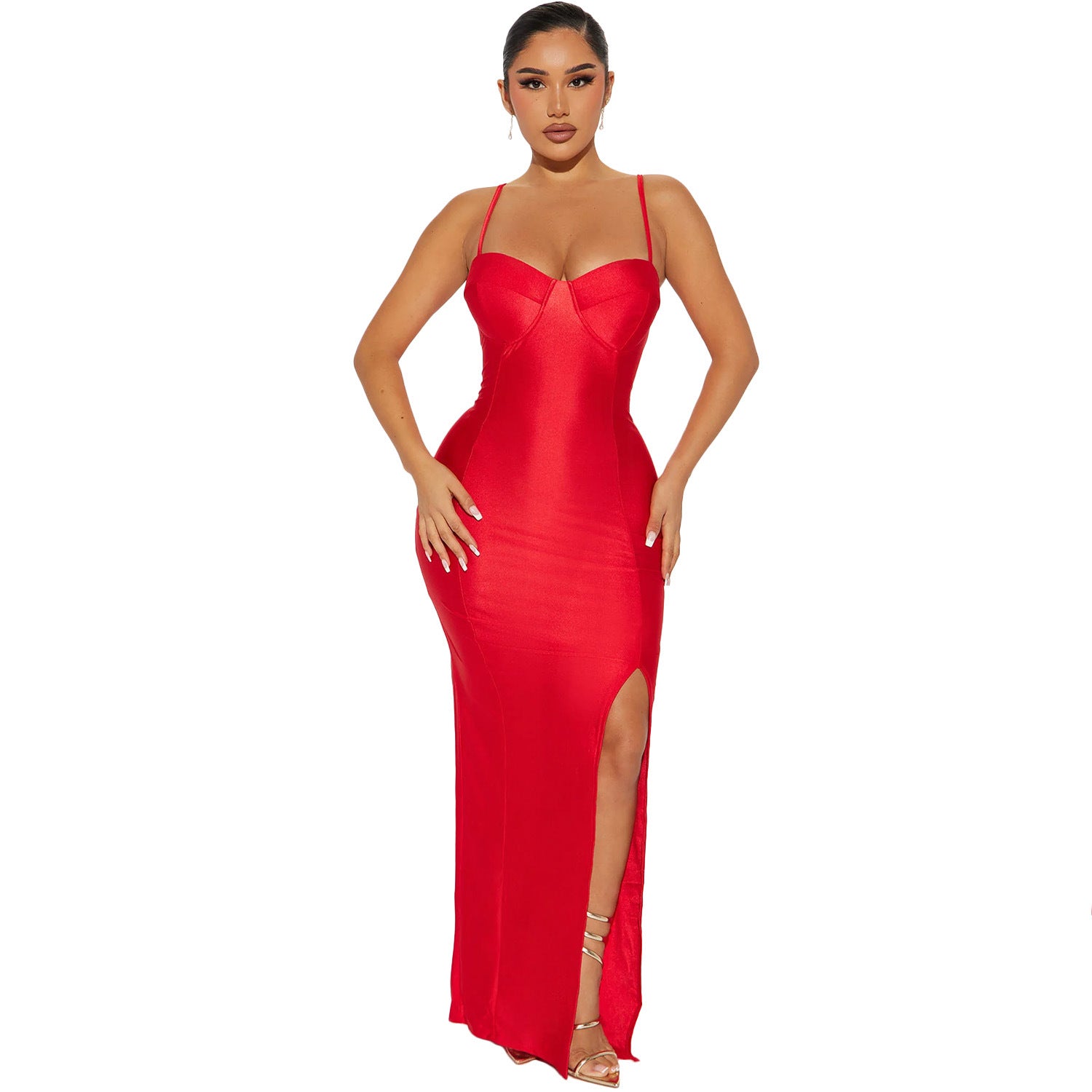Women Sexy Suspender Slit Maxi Dress 11