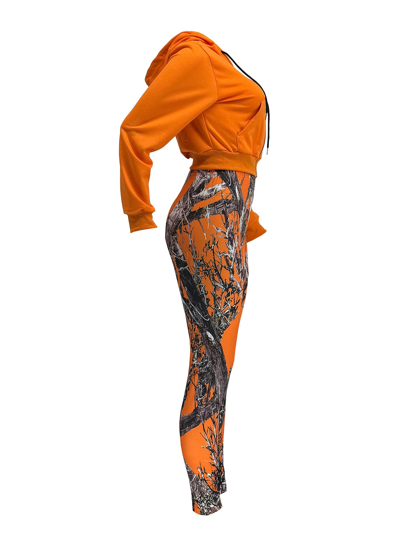 Women Casual Zipper Long Sleeve Top and Print Pants Two-Piece Set 18