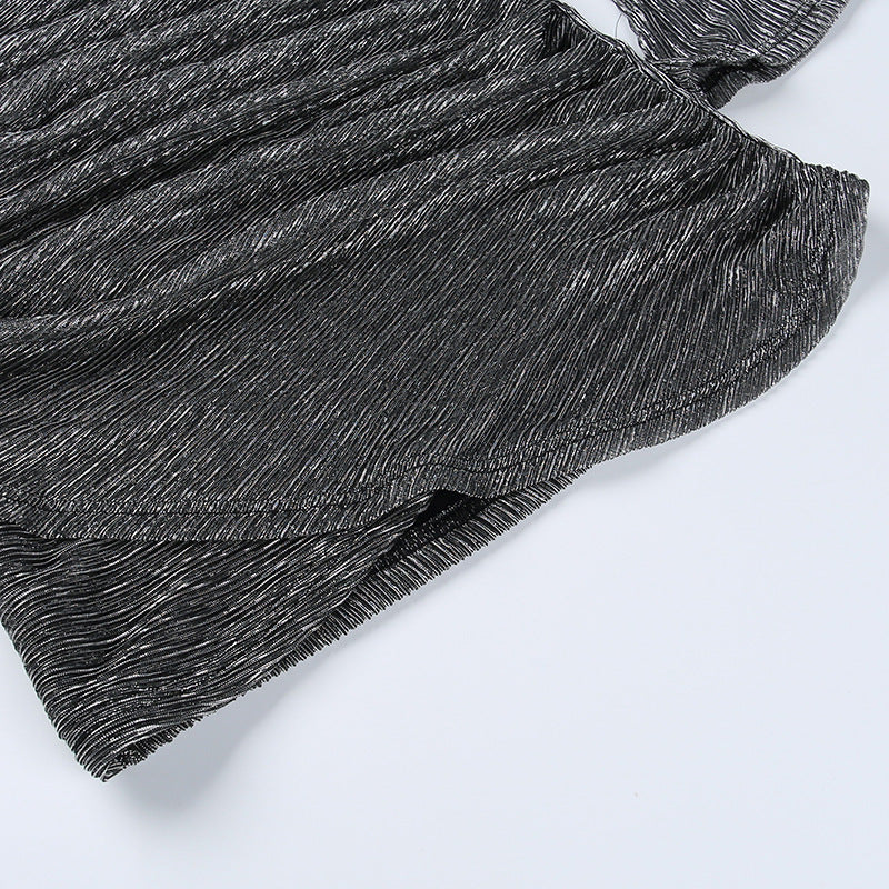 Sexy deep v steel ring pleated long sleeve dress 18