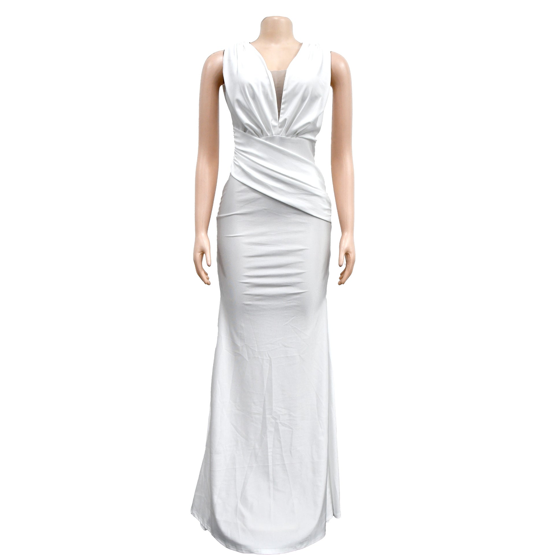 Women Solid V-Neck Sleeveless Pleated Maxi Dress 31