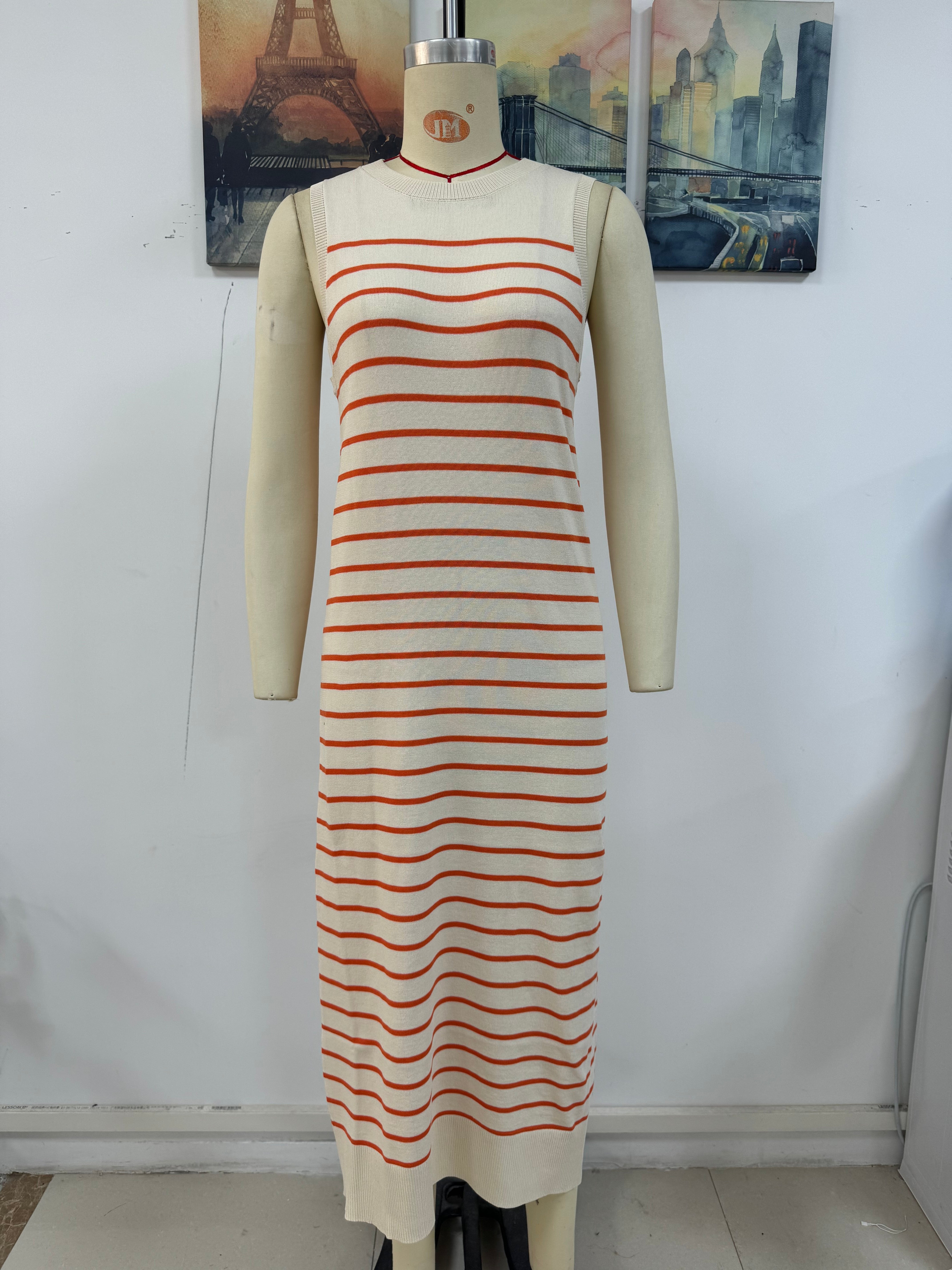 Spring And Summer Slim Women's Striped Knitting Sleeveless Fashion Long Dress 16