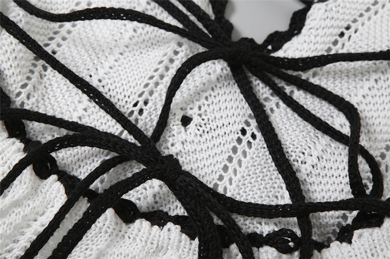 Summer Women's Fashion Sexy V-Neck Halter Neck Low-Back Knitted Dress 11