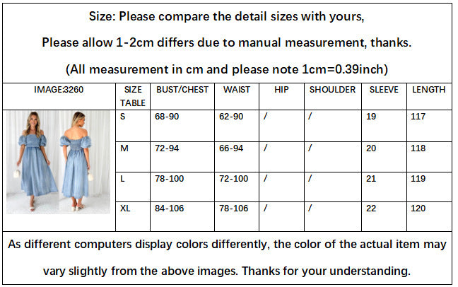 Summer Chic Elegant Puff Sleeve Slim Waist Denim Long Dress 8