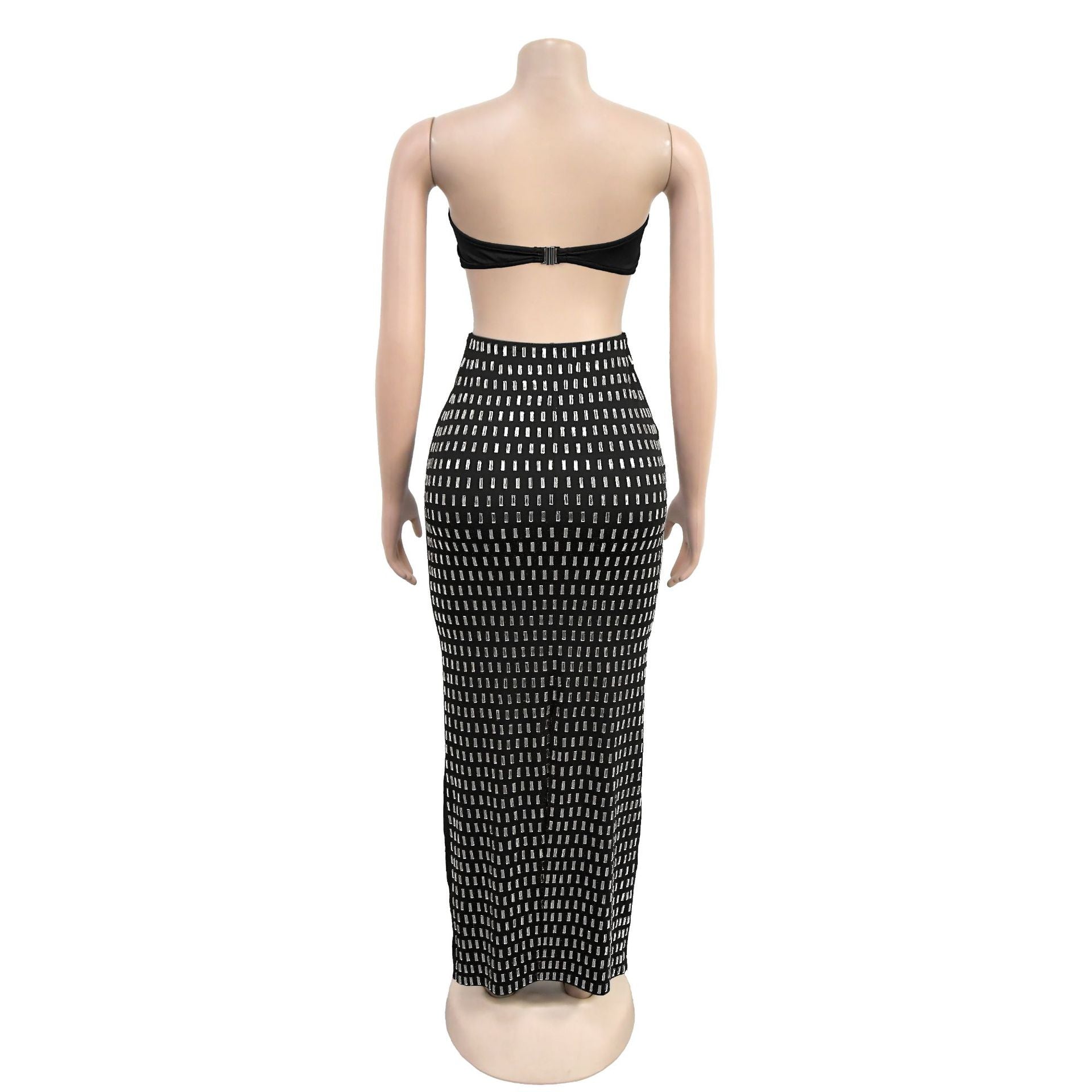 Women's Strapless Beaded Two-Piece Bodycon Skirt Set 13