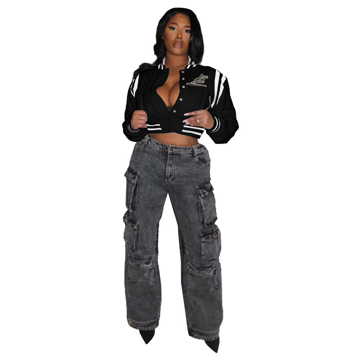 Women's Clothing Embroidery Letter Button Fashion Baseball Jacket 9