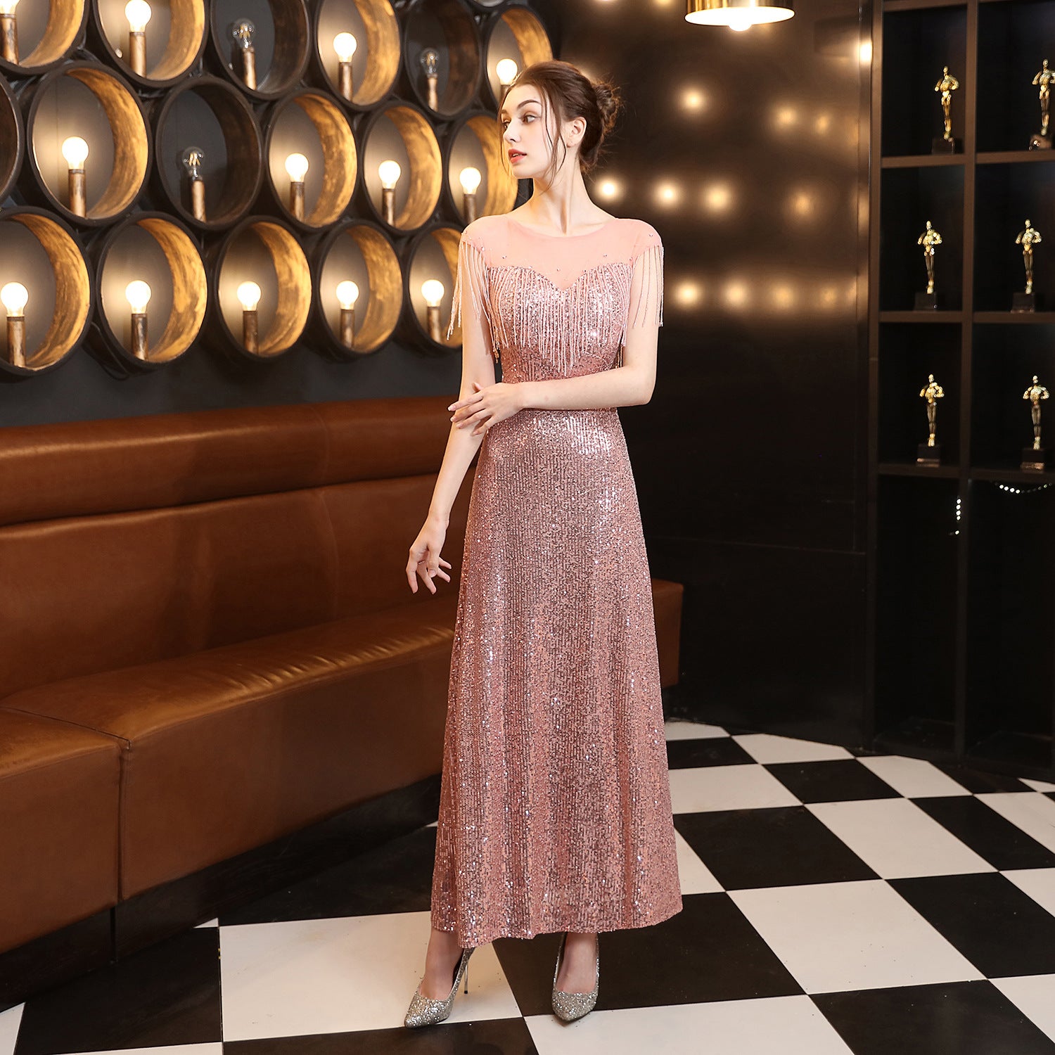 Elegant Crystal Diamond Sequins Fishtail Formal Party Long Dress Evening Dress 6