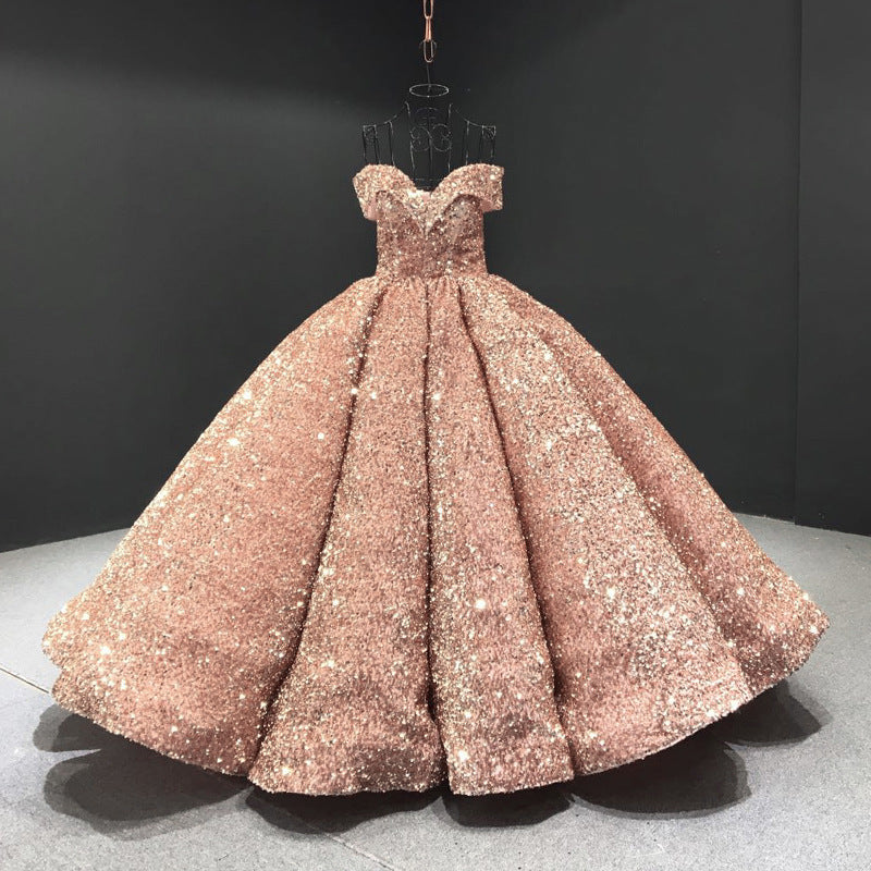 Bride Wedding Dress Women's Sequins Ball Gown Off Shoulder Puffy Evening Dress 8