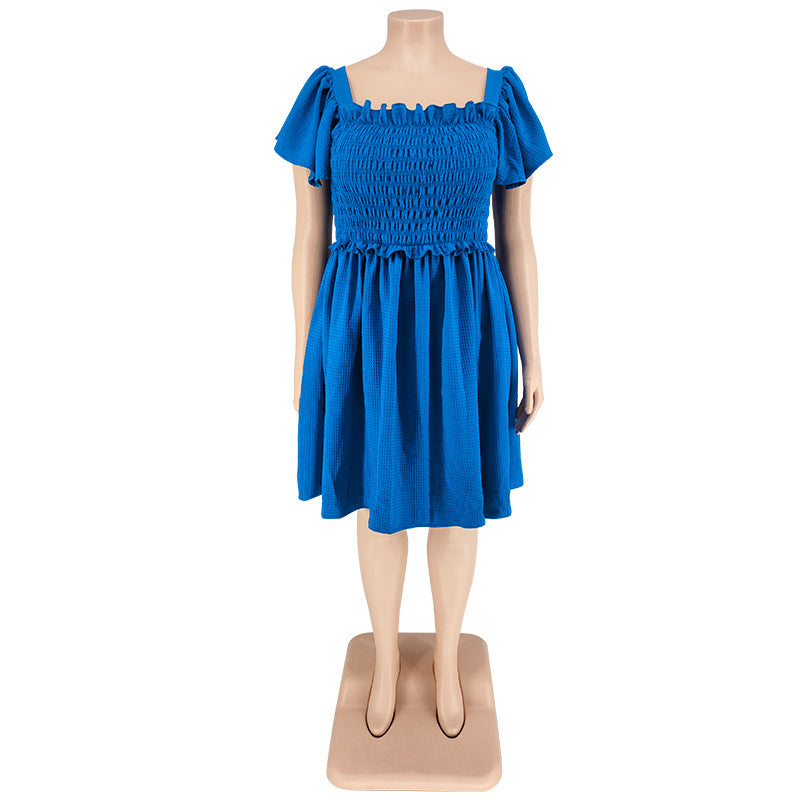 Plus Size Summer Women's Off Shoulder Short Sleeve Casual Swing Dress 27