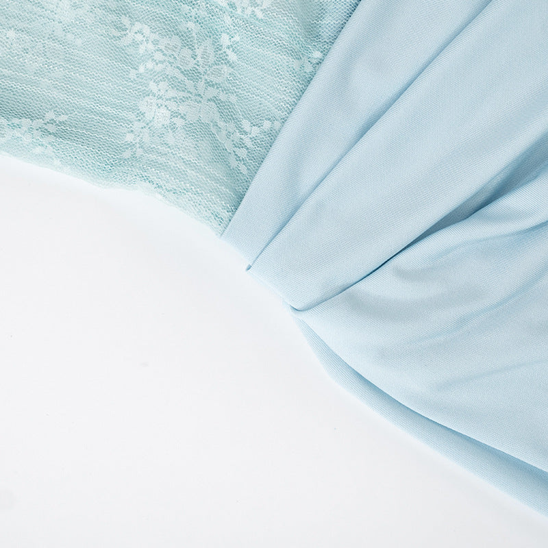 Women's Spring Summer Solid Color Strap Lace Tight-Fitting Patchwork Dress 18