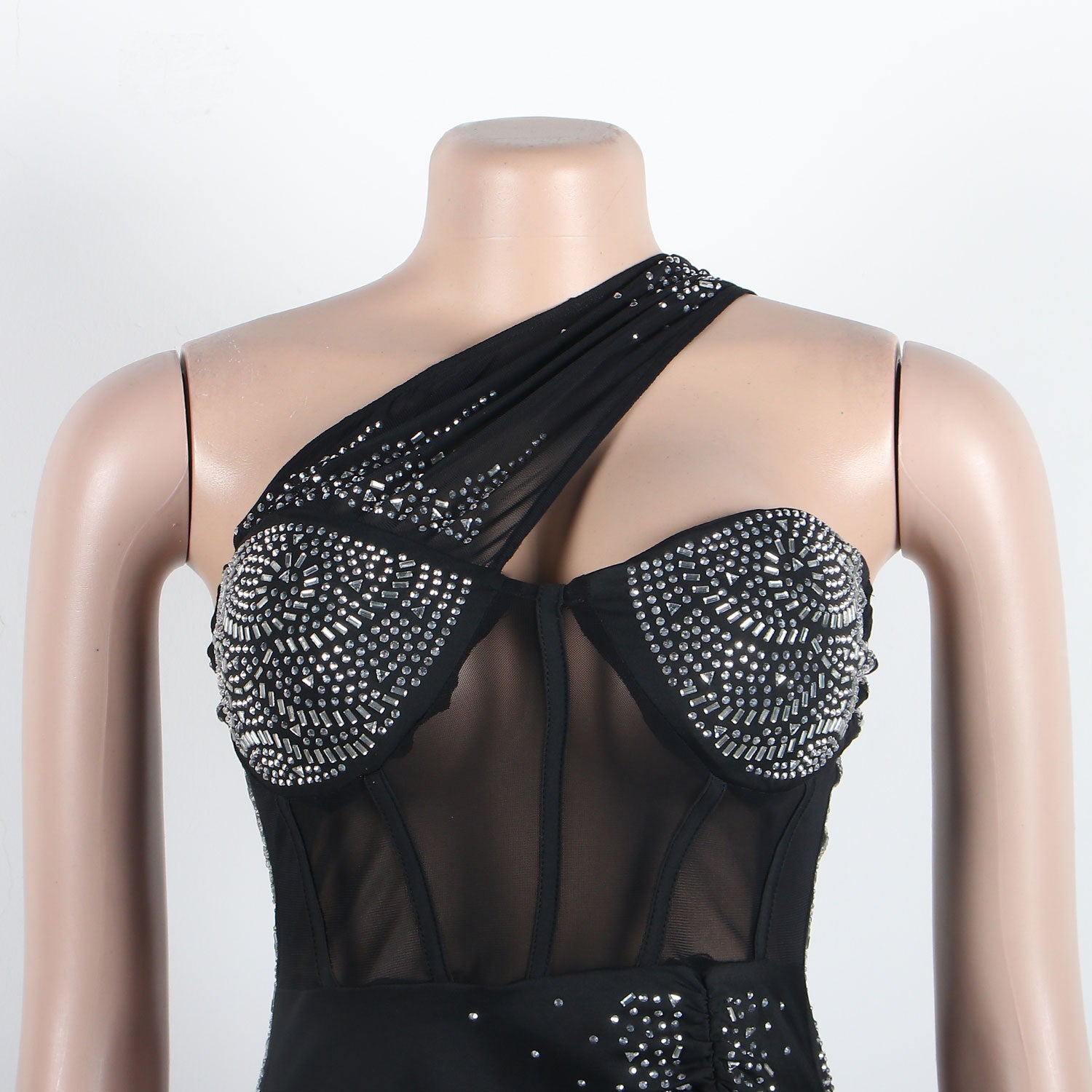 Sexy Slim Beaded Slash Shoulder Bodycon Dress 13