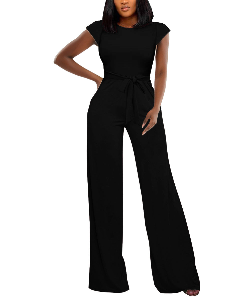 Sexy Solid Color Belted Women's Jumpsuit