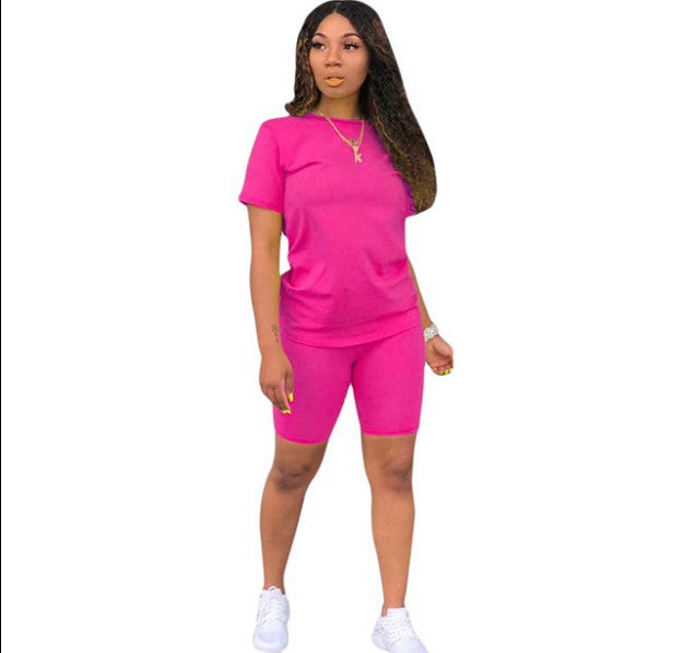 Solid color sports Casual two-piece Shorts Set 10