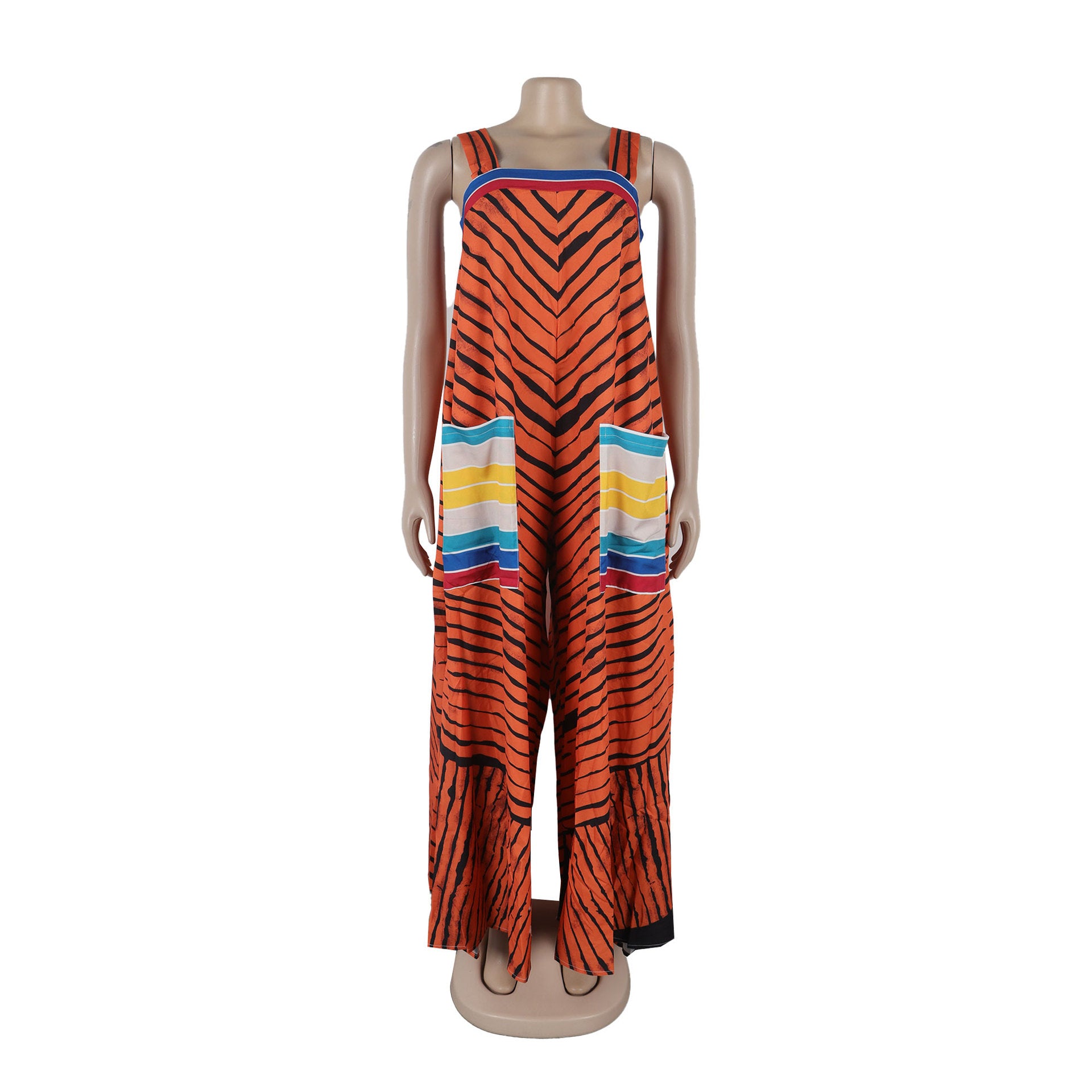Sexy Print Contrast Color Oversized Wide Leg Strap Jumpsuit 5