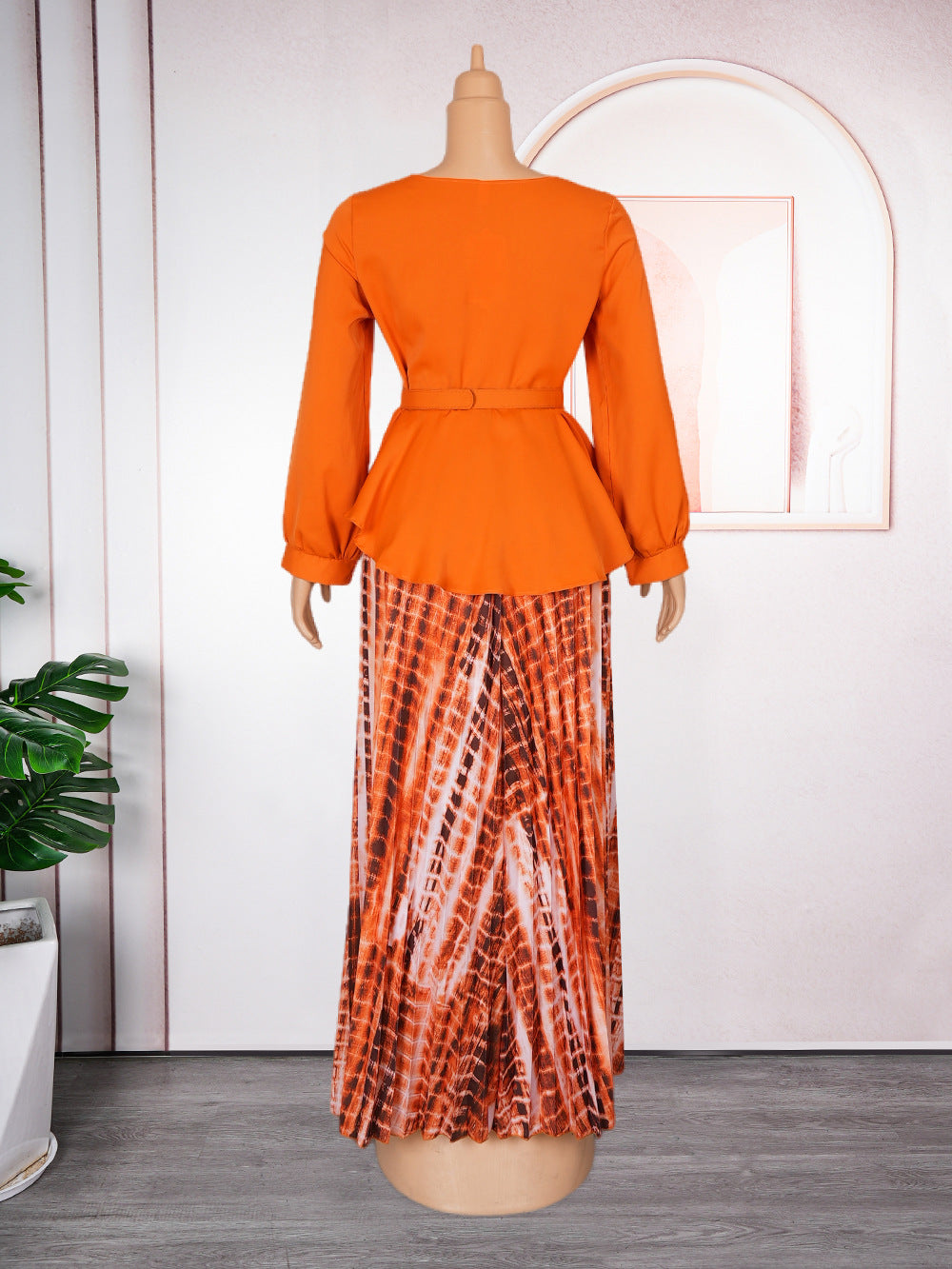 African Women's Plus Size Embroidered Beaded Chic Career Two Piece Pleated Skirt Set 16