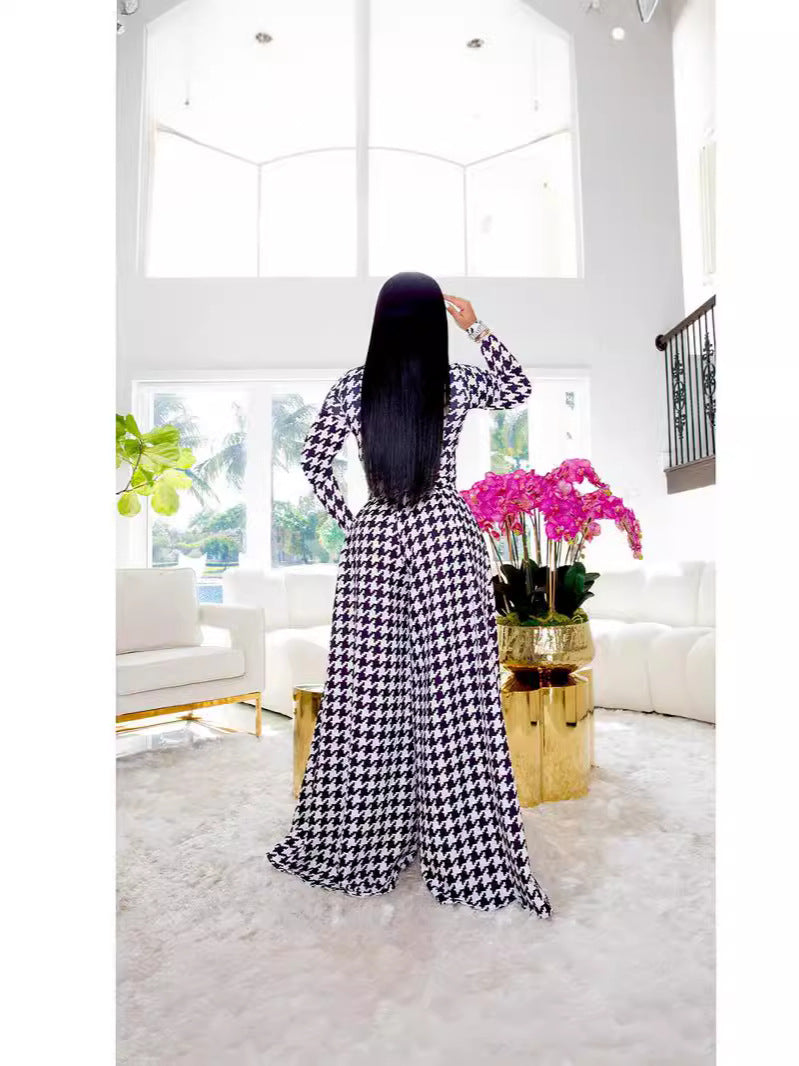 Women's Plaid Print Round Neck Long Sleeve Women's Casual Two Piece Pants Set 4