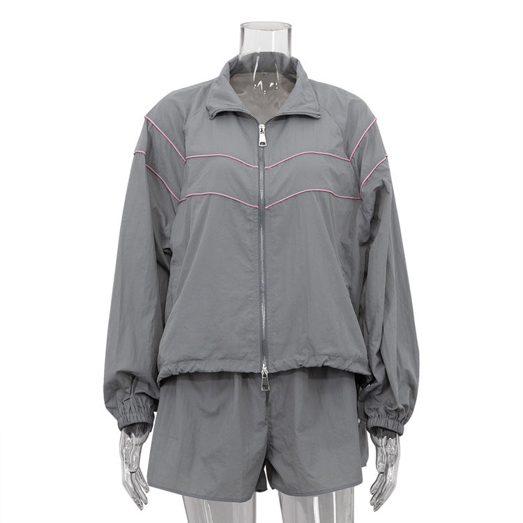 Women sports autumn long-sleeved jacket and shorts Two Piece Set 7