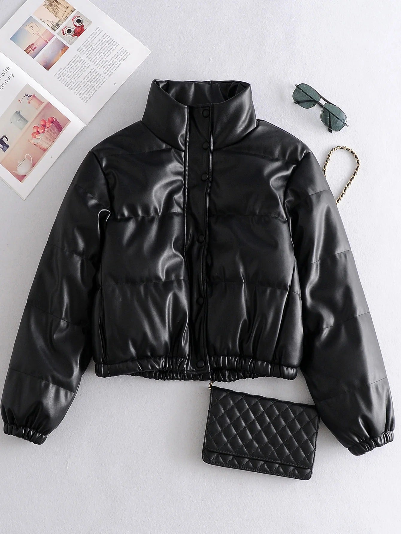 Leather Casual solid color leather cotton-padded Stand Collar jacket 69