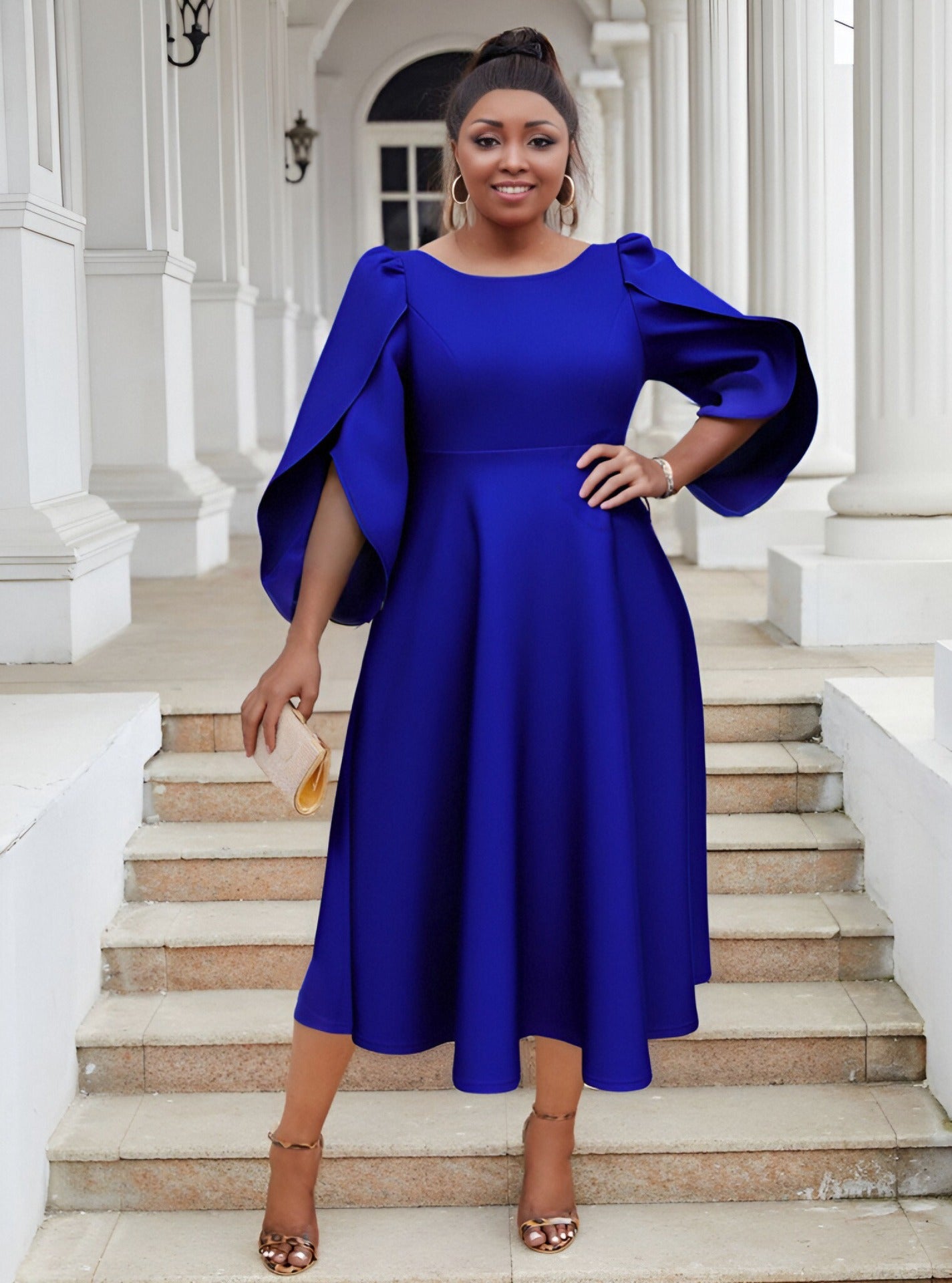 Plus Size Women Party Ruffle Sleeve Dress 3