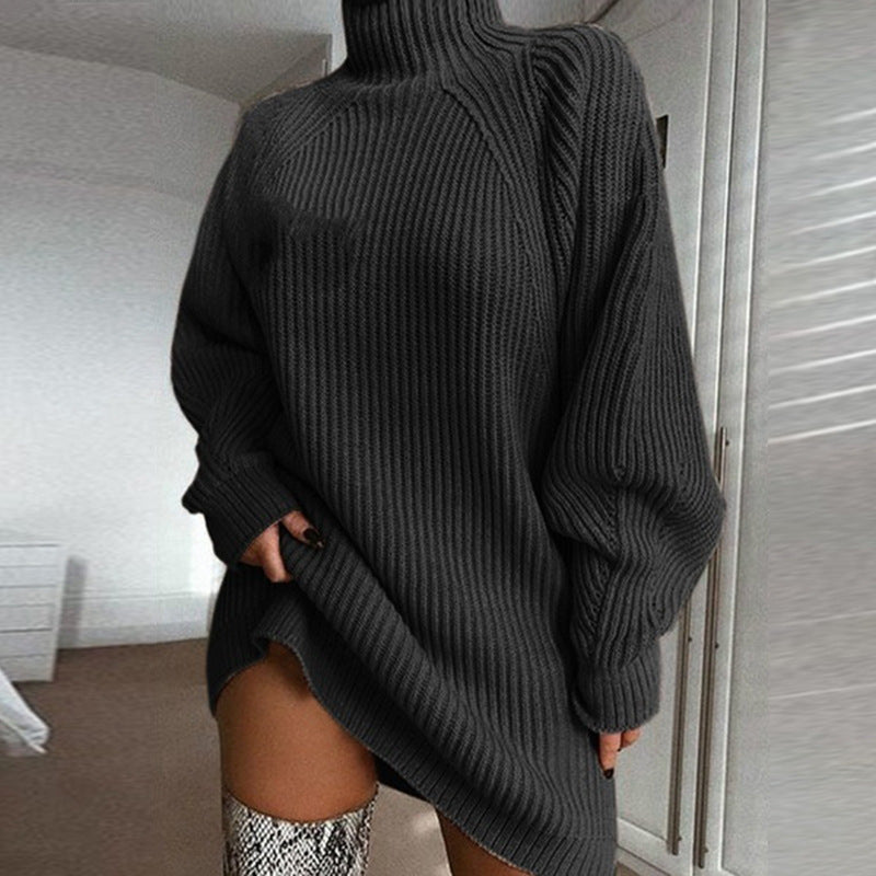 Women autumn and winter knitting raglan sleeve turtleneck sweater dress 6