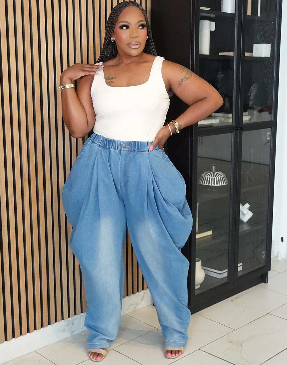 Women Denim Street Casual Harem Wide-Leg Bloomers 3