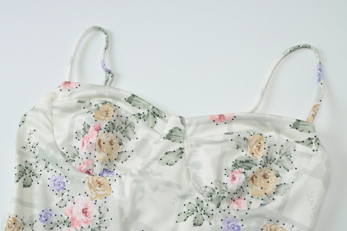 Summer Women's Chic Sexy Slim Waist Floral Strap Dress 10