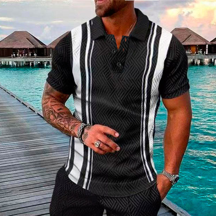 Men's Summer Fashion Casual 3D Printed Polo Shirt Turndown Collar Casual Short Sleeve 45