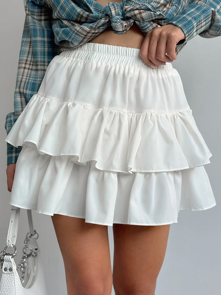 Chiffon White High-Waist A-Line Pleated Casual Skirt Autumn Fashion Short Skirt 8