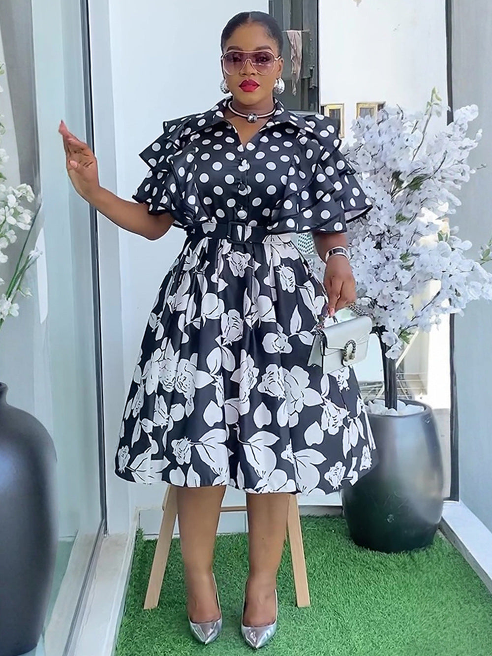 Print Shirt Plus Size A-Line Dress African Women's Wear 7