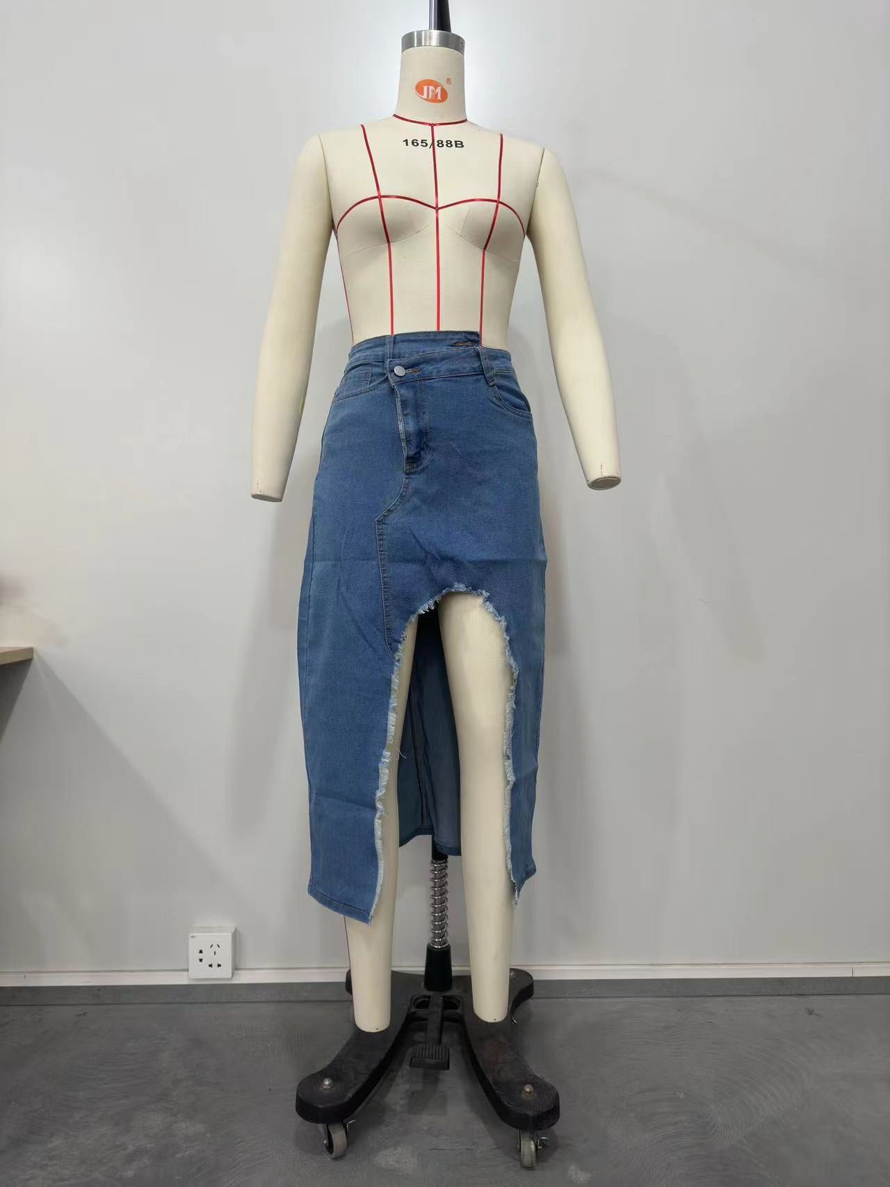 Women Washed Slit Denim Skirt 11
