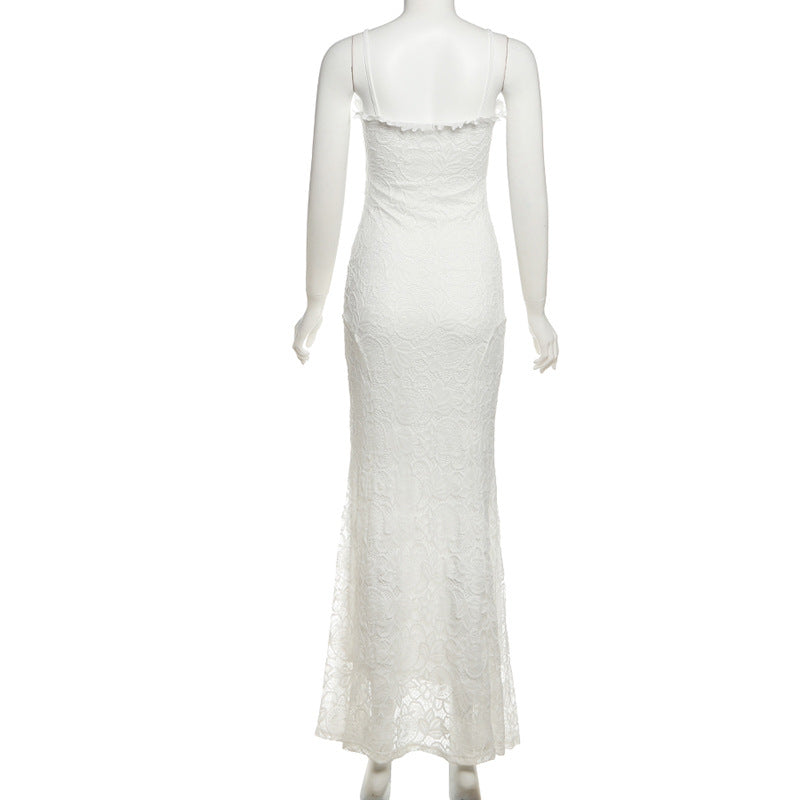 Women Summer Sexy Solid Mesh Patchwork Hollow Strap Dress 8