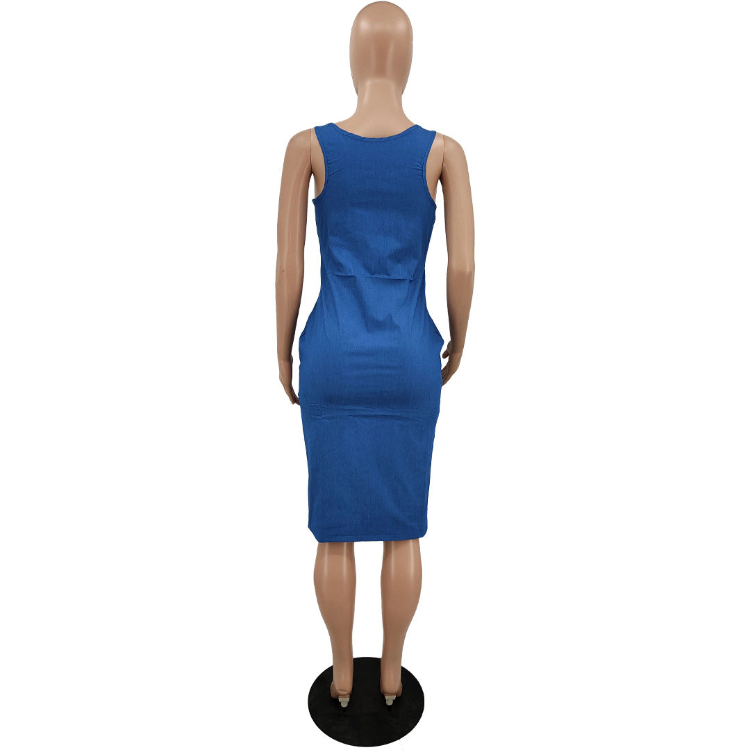 women's solid color tight fitting sexy tank dress 10