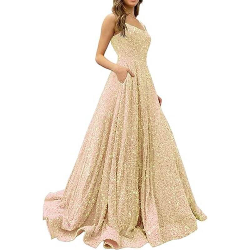 Luxury Sequin Prom Dress Side Slit Glitter Long A Line Formal Party Evening Dress(process time 3-7days) 35