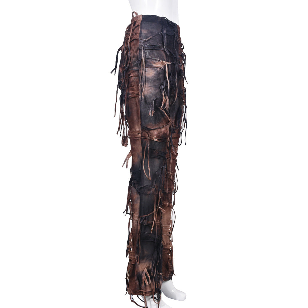 Women Style Tie Dye Tassel Casual Pants 11