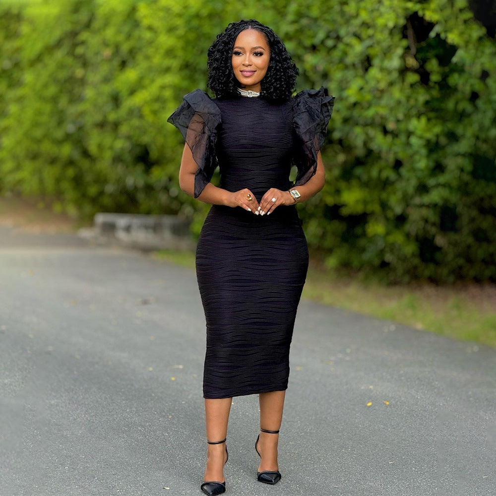 Women Summer Africa Patchwork Ruffle Sleeve Dress 4