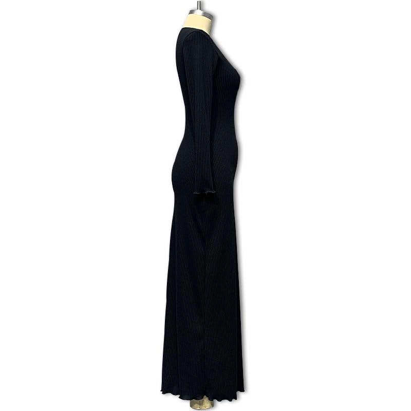 Autumn And Winter Slim Waist High Collar Slim Fit Knitting Long Dress For Women 12