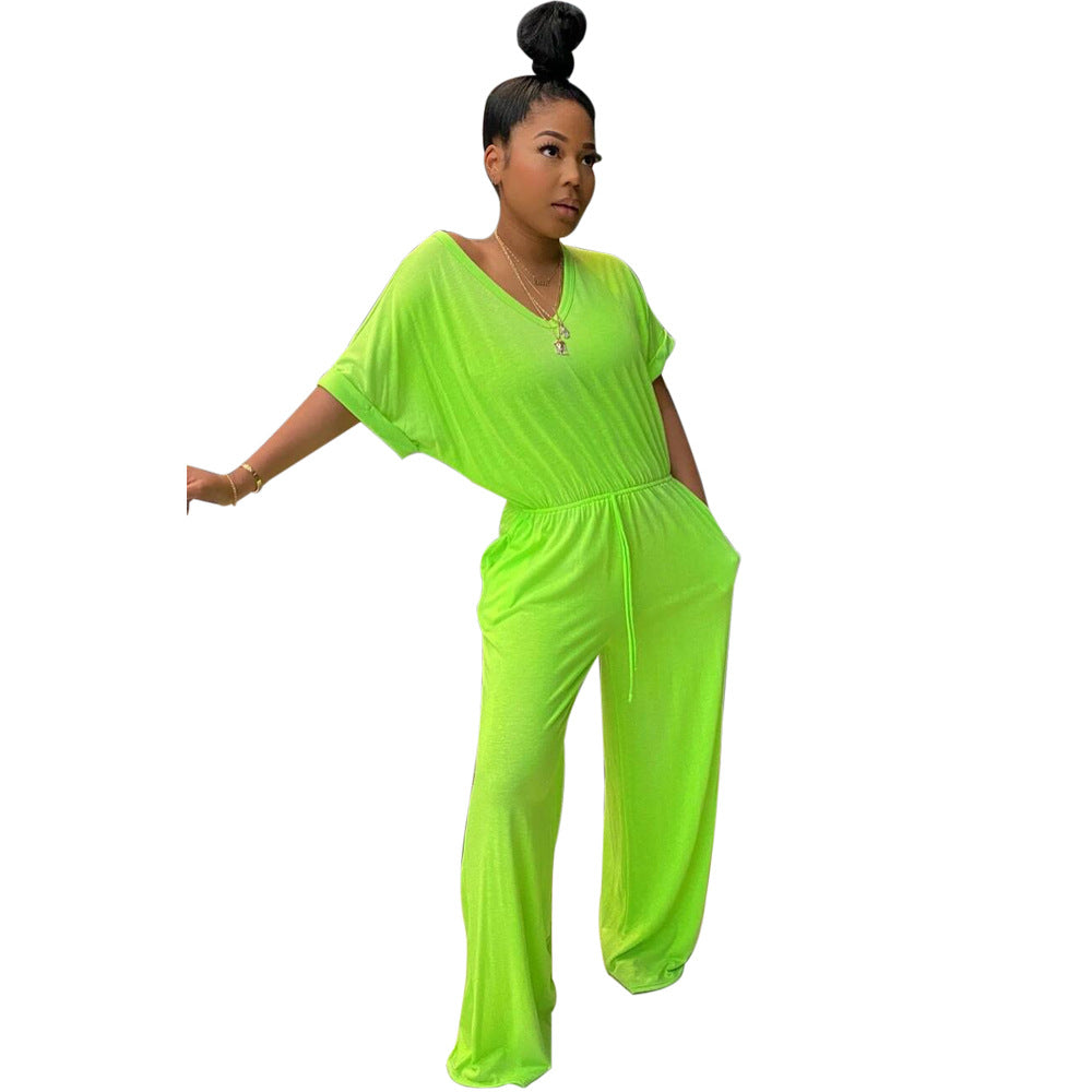 Sexy Women's Loose Casual Solid Color V-Neck Women's Jumpsuit 8